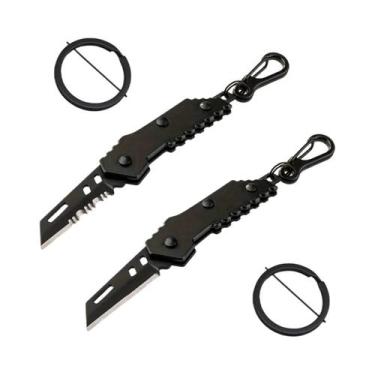 Imagem de Canivete Mini Preto Dobrável Utilitário Com Lâmina Serrilhada E Chavei