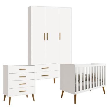 Imagem de Quarto De Bebê Isis 3 Portas Com Gaveteiro Branco Acetinado - Reller