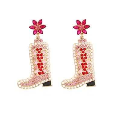 Imagem de Brincos de caubói feito à mão com contas de vaqueira, brincos pendentes de gota flor de neve para mulheres meninas festa de casamento vestido chique fantasia joias de Natal, Cristal Esmalte Cristal Miçanga, Esmalte