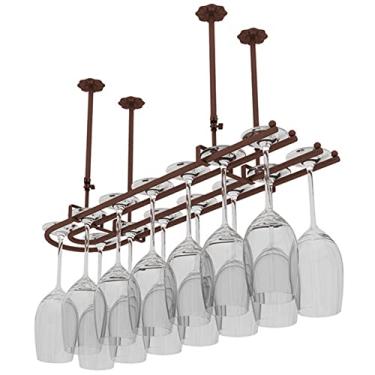 Imagem de AkosOL Suporte para copos de vinho, suporte para copos de vinho para pendurar em casa, suporte de teto suspenso de ferro, suporte grande para garrafa de vinho (bronze 100 x 25 cm)