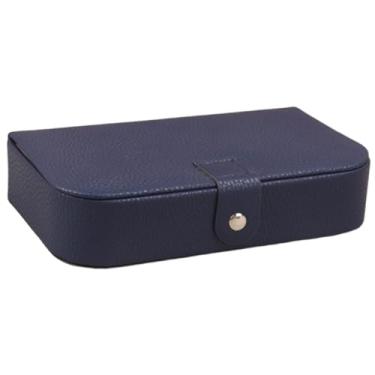 Imagem de Vaveren Estojo organizador de joias, portátil, em couro PU, ideal para viagens, para guardar anéis, pulseiras, colares e brincos, Azul