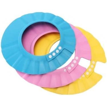 Imagem de Touca de chá de bebê à prova d'água para crianças, meninos e meninas, protege as orelhas dos olhos. Coroa de banho de silicone ajustável.