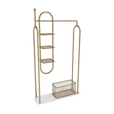 Imagem de KEG801302 Cabideiro de piso simples para pendurar no quarto, rack de armazenamento de roupas para casa, suporte de chapéu com base de mármore (dourado)