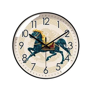 Imagem de Relógio de parede circular simples 25 cm/30 cm/35 cm criativo cavalo padrão arte decoração relógio quarto relógio silencioso relógio de parede (12 polegadas)