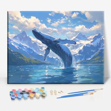 Imagem de KENAI FJORDS WHALE ALASKA Tela Emoldurada DIY Kit de Pintura por Números Bar Café Caverna Casa Sala Parede Banheiro Varanda Pátio Decoração Presente, 40,6 x 30,5 cm