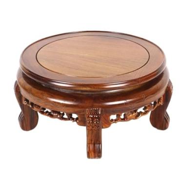 Imagem de Suporte de vaso de pedestal base circular para exibição de vaso, pedestal de vaso de plantas de madeira esculpida, para aquário de peixes, bule de chá, decoração de casa (médio)
