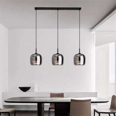 Imagem de Luminária pendente moderna de vidro LED para mesa de jantar, altura ajustável, vidro preto, para sala de jantar, sala de estar, cozinha, bar, sala de jantar, lustre para quarto infantil (3 l