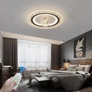 Imagem de Luminária de teto moderna em LED, criativa, em formato de anel, para sala de estar. Lustre dourado com luz dimerizável e controle remoto, função de luz noturna. Ideal para quartos de hotel,