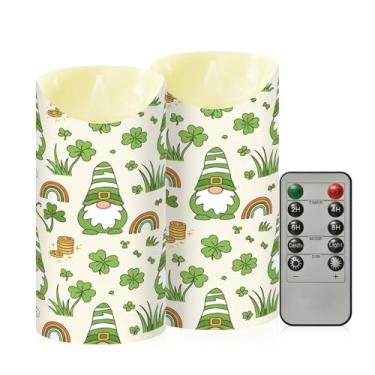 Imagem de Wassud Pacote com 2 velas sem chama de gnomos de São Patrício com controle remoto, velas realistas cintilantes com temporizador, velas decorativas para Natal, casamento, festa, decoração de casa média