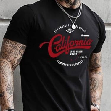 Imagem de Camiseta Masculina Estampada Casual Algodão Sumer Califórnia-Masculino