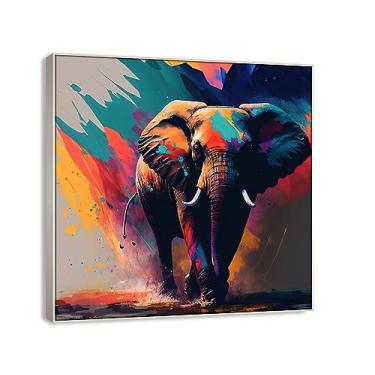 Imagem de Cesnavas Imagens de arte de parede de elefante impressões em tela de animais coloridos para sala de estar escritório decoração de parede 70 x 70 cm (28 x 28 pol) moldura prata