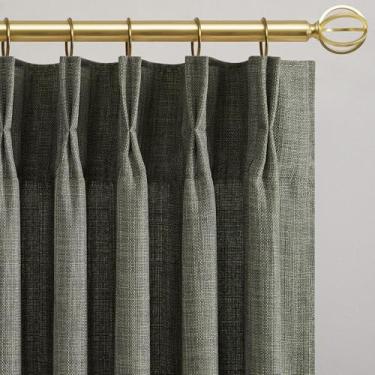 Imagem de Cortinas plissadas de linho verde-oliva para sala de estar e quarto de 250 cm - Boho privacidade escurecimento semitransparente plissado aba traseira cortina alta em forma de memória cortinas de