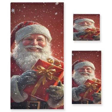 Imagem de STAYTOP Lindo Papai Noel segurando uma caixa de presente conjunto de toalhas 3 peças, toalhas de toque macio altamente absorvente de secagem rápida, 1 toalha de banho, 1 toalha de rosto, 1 toalha de