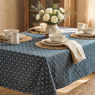 Imagem de Horaldaily Toalha de mesa retangular azul marinho, toalha de mesa bordada sólida texturizada, sem rugas, lavável 152 x 300 cm para cozinha, festa, casamento, piquenique, ao ar livre