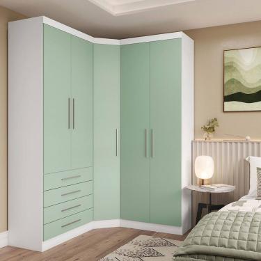 Imagem de Guarda Roupas Modulado de Canto Diagonal 3 Pecas com 5 Portas e 4 Gavetas Alpes Luciane Moveis