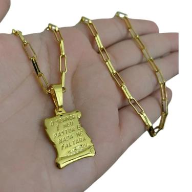 Imagem de Cordão Tijolinho 4Mm - Pingente `O Senhor ` Banhado A Ouro