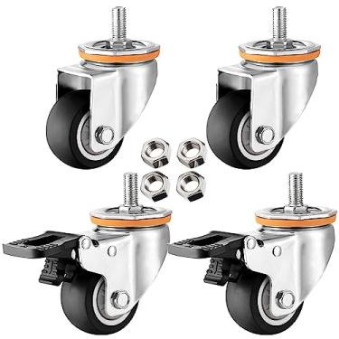 Imagem de Pacote com 4 rodas giratórias resistentes, haste rosqueada M10 M12, borracha TPR de 6,3 cm, 7,6 cm, 10,2 cm, 12,7 cm, freios de travamento duplo, substituição ideal para carrinho de móveis e