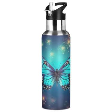 Imagem de Burbuja Garrafa de água de aço inoxidável Blue Butterfly, garrafas de água isoladas a vácuo com tampa de canudo para esportes, academia, escola - à prova de vazamento e suor, sem BPA, 946 ml