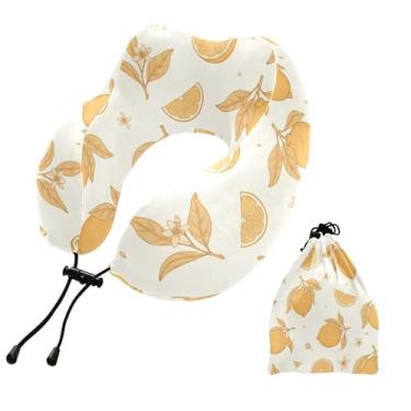 Imagem de Burbuja Almofada de pescoço de limão para viagem, almofada de viagem de espuma viscoelástica para suporte de cabeça de carro de avião dormindo, lavável na máquina e portátil