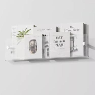 Imagem de Prateleira de revista de acrílico listrada, suporte de folheto montado na parede, organizador de panfleto transparente, ajustável de 40 a 120 cm com ferragens, perfeito para exibição em casa e