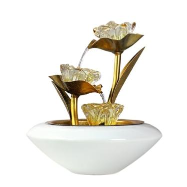 Imagem de VHDY85KA Enfeite de mesa de lótus dourado para mesa com água corrente reciclada para casa pequena fonte decoração interna