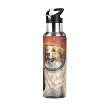 Imagem de Burbuja Garrafa de água de aço inoxidável Space Dog, garrafas de água isoladas a vácuo com tampa de canudo para esportes, academia, escola - à prova de vazamento e suor, sem BPA, 590 ml