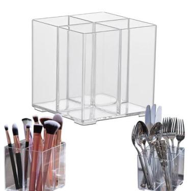 Imagem de Porta Pincéis Organizador De Maquiagem Acrílico 4 Divisoóias multiuso 