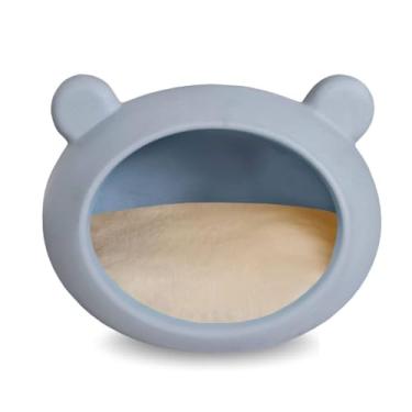 Imagem de Casa Cama Toca Iglu Pet em Polietileno para Gatos e Cachorros Mini | Impermeável, Lavável, com Almofada de Pelúcia(Cinza Claro Almofada Bege)