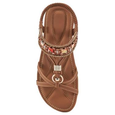 Imagem de Alicegana Sandálias femininas elegantes lisas: sapatos confortáveis de verão boêmio casual caminhada na praia, Marrom, 34