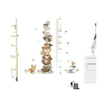 Imagem de Adesivos De Parede Para Quarto Infantil Com Régua De Altura De Animais