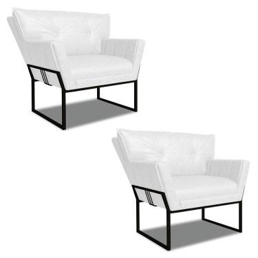 Imagem de Poltrona Sala Industrial Preto Kit 2 Anitta Sintético Pu Branco D03 - DRossi