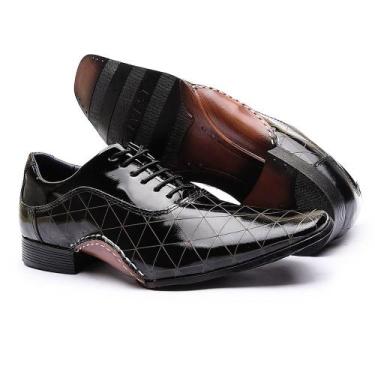 Imagem de Sapato Social Calvest em Couro Verniz Preto Texturizado de amarrar 193