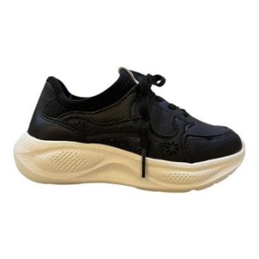 Imagem de Tenis Infantil Menina Pink Cats Casual Superleve Amarração Básico Jogging V5822 Preto-Feminino