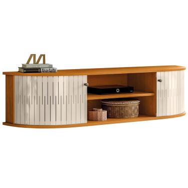 Imagem de Rack Suspenso Para Sala Tv 60 Pol Orgânico Turim M07 Cinamomo Off White - Lyam Decor