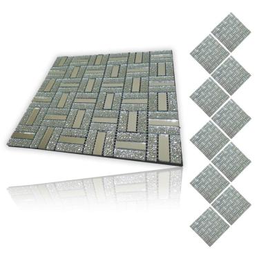 Imagem de Pastilha De Vidro Adesiva Kit 10 Uni Parede Cozinha Lavabo Banheiro Sala Decorativa Moderna Requintado Facil Aplicacao