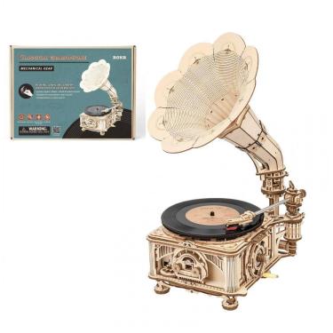 Imagem de Quebra Cabeças 3D em Madeira para Adultos, Tema Toca Discos Vintage com 424 Peças, ROKR