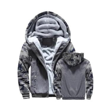 Imagem de Jaqueta Masculina De Inverno Quente Com Forro De Lã Grosso, Capuz E Zí