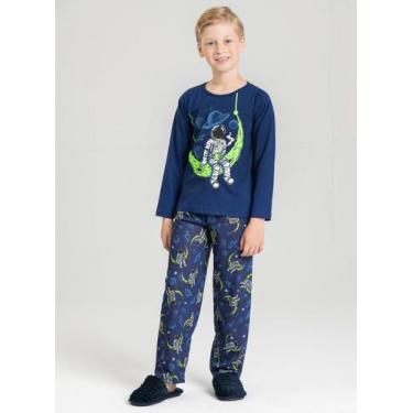 Imagem de Pijama Longo Marinho Infantil Menino Astronauta na Lua - Molekada, 2