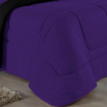 Imagem de Edredom Solteiro Nobre 1 Peça Dupla Face 1,60m X 2,40m Malha 100% Algodão - Roxo / Preto