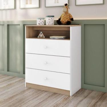Imagem de Cômoda 3 Gavetas Com Nicho Decorativo Magia Branco Jequitibá Hp - MÓVE