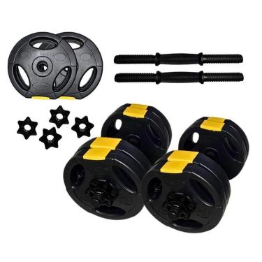 Imagem de Kit Musculação Halteres Ajustáveis Anilha com Barra até 10kg Bonafit Treino Academia Completo-Unissex