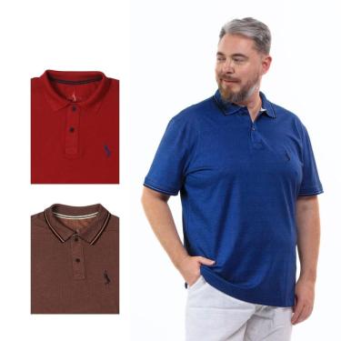 Imagem de Kit 3 Camisa Polo Masculina Plus Size Piquet Algodão Leve