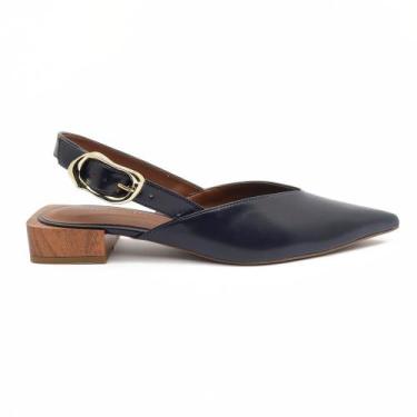 Imagem de Slingback Sapato Da Corte Salto Baixo Quadrado Fivela, Marinho, 37