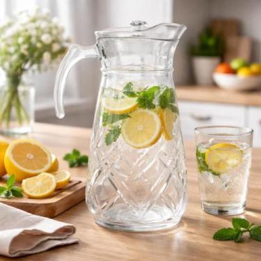 Imagem de Jarra Vidro Suco Água Chá 1,8 L Tampa Plástica Transparente Restaurant