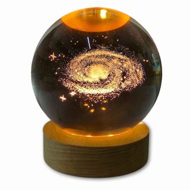 Imagem de Luminária Abajur USB Galaxia Decorativa para Quarto com Esfera de Vidro 3D LED Planetário Transparente Apex