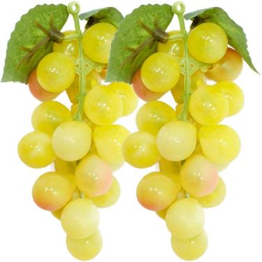 Imagem de Kit 10 Cachos De Fruta Artificial Uva Verde Silicone De 12cm
