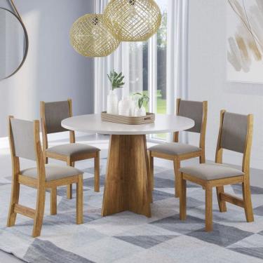 Imagem de Conjunto de Jantar Província 4 Lugares Tampo em MDF com Cadeiras Estofadas Mel-blonde-bronze 90CM