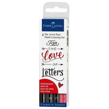Imagem de Kit de Canetas Faber-Castell Pitt Artist Pen para Hand Lettering com 4 Unidades Ponta Pincel e Variadas Preto