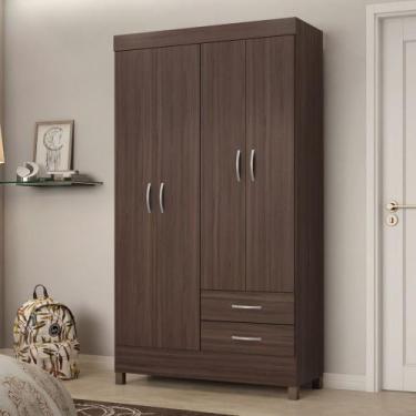 Imagem de Guarda Roupa Solteiro 4 Portas 2 Gavetas com Pés Astro Demóbile, Café/