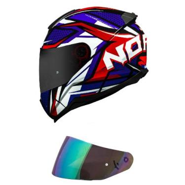 Imagem de Capacete Norisk Razor Sharp Azul e Vermelho Mais Viseira Camaleão, 60